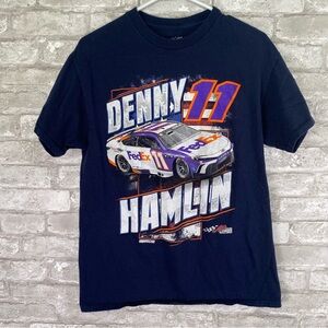 NASCAR Blue Denny Hamlin T-Shirt size medium double sided